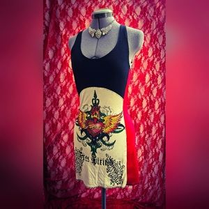 Sacred Heart Y2k Bodycon Racerback Mini Dress Tunic S/M Early 2000s Mcbling Emo